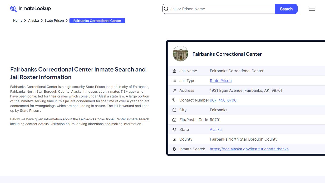 Fairbanks Correctional Center Inmate Search, Jail Roster, Bookings ...