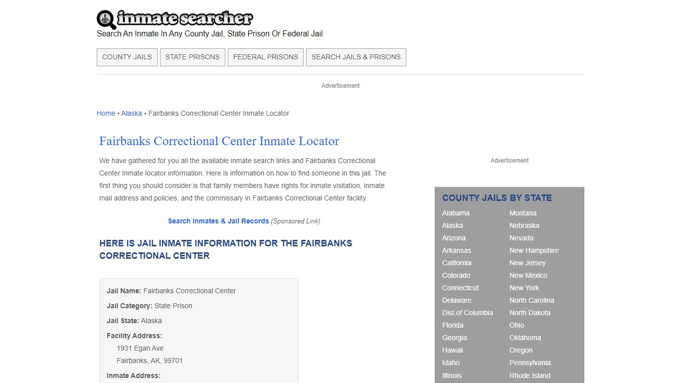 Fairbanks Correctional Center Inmate Locator - Inmate Searcher